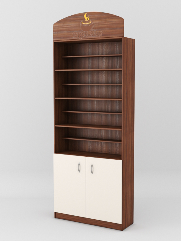 Стеллаж для чая и кофе №3 с фризом, Орех + Крем Вайс