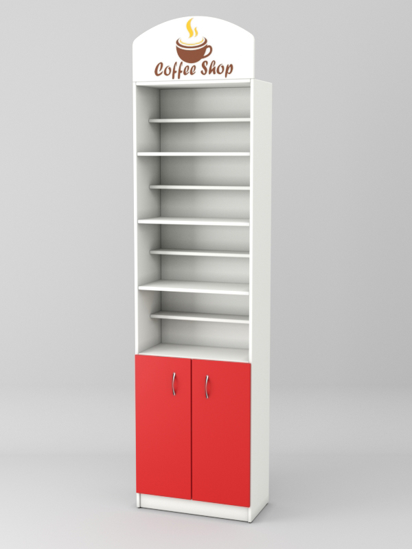 Стеллаж для чая и кофе №4 с фризом, Белый + красный