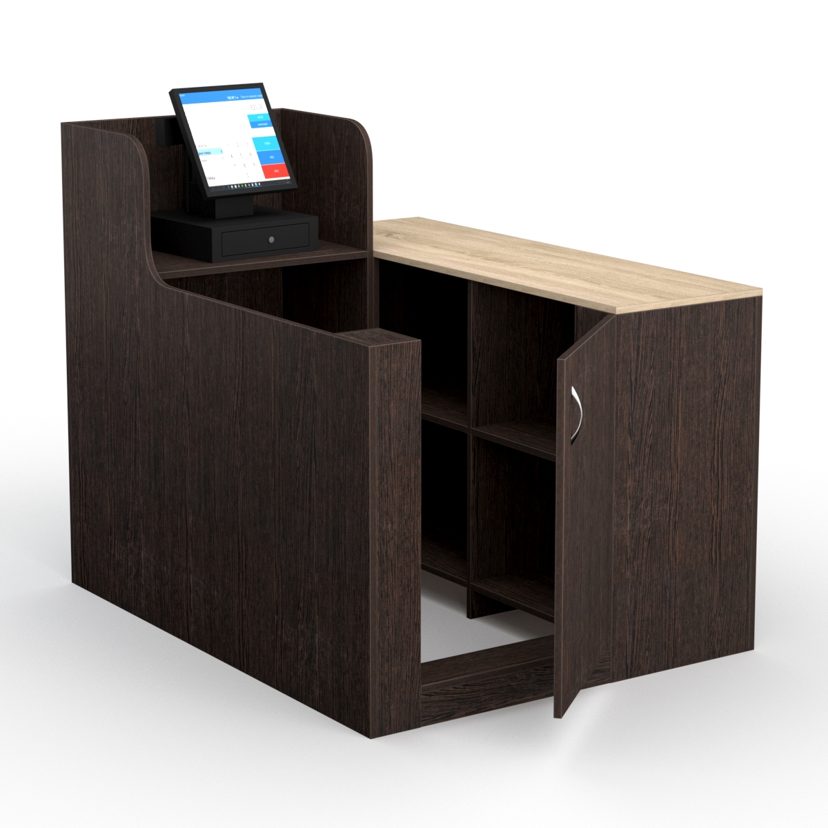 Кассовый стол ЛЕНТА №1 правый, Дуб Венге и Дуб Сонома