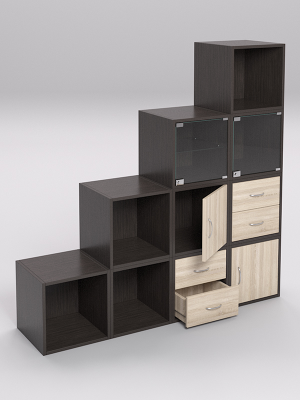 Комплект стеллажей ЛЕГО №1, Дуб Венге и Дуб Сонома