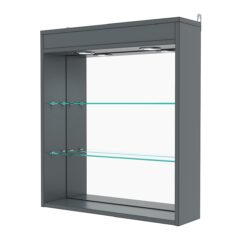 Витрина настенная №1-4Г с зеркалом и с подсветкой, Темно-Серый