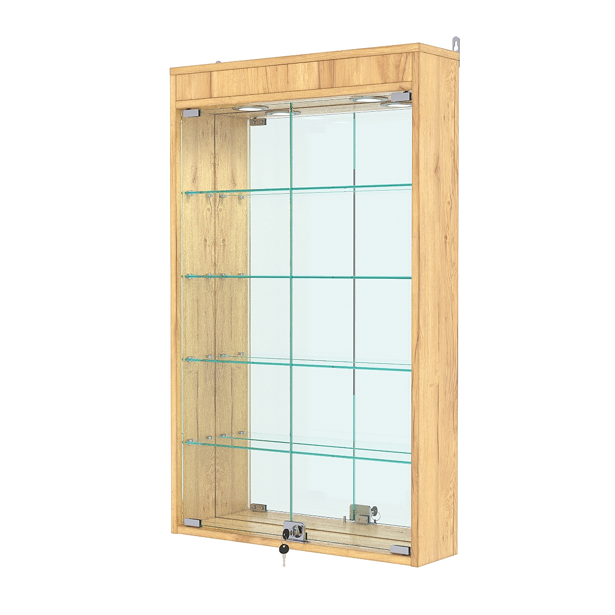 Витрина настенная №2-4А с зеркалом и с подсветкой, Дуб Золотистый