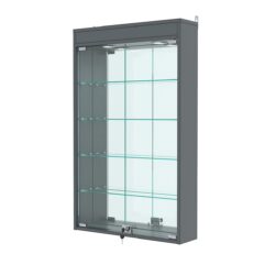 Витрина настенная №2-4А с зеркалом и с подсветкой, Темно-Серый