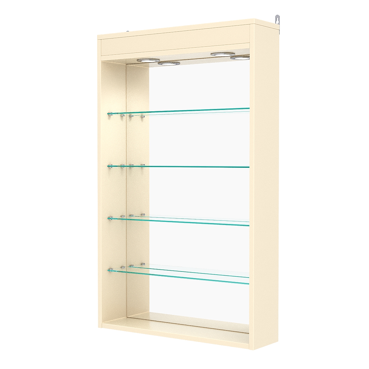 Витрина настенная №2-4Г с зеркалом и с подсветкой, Крем Вайс