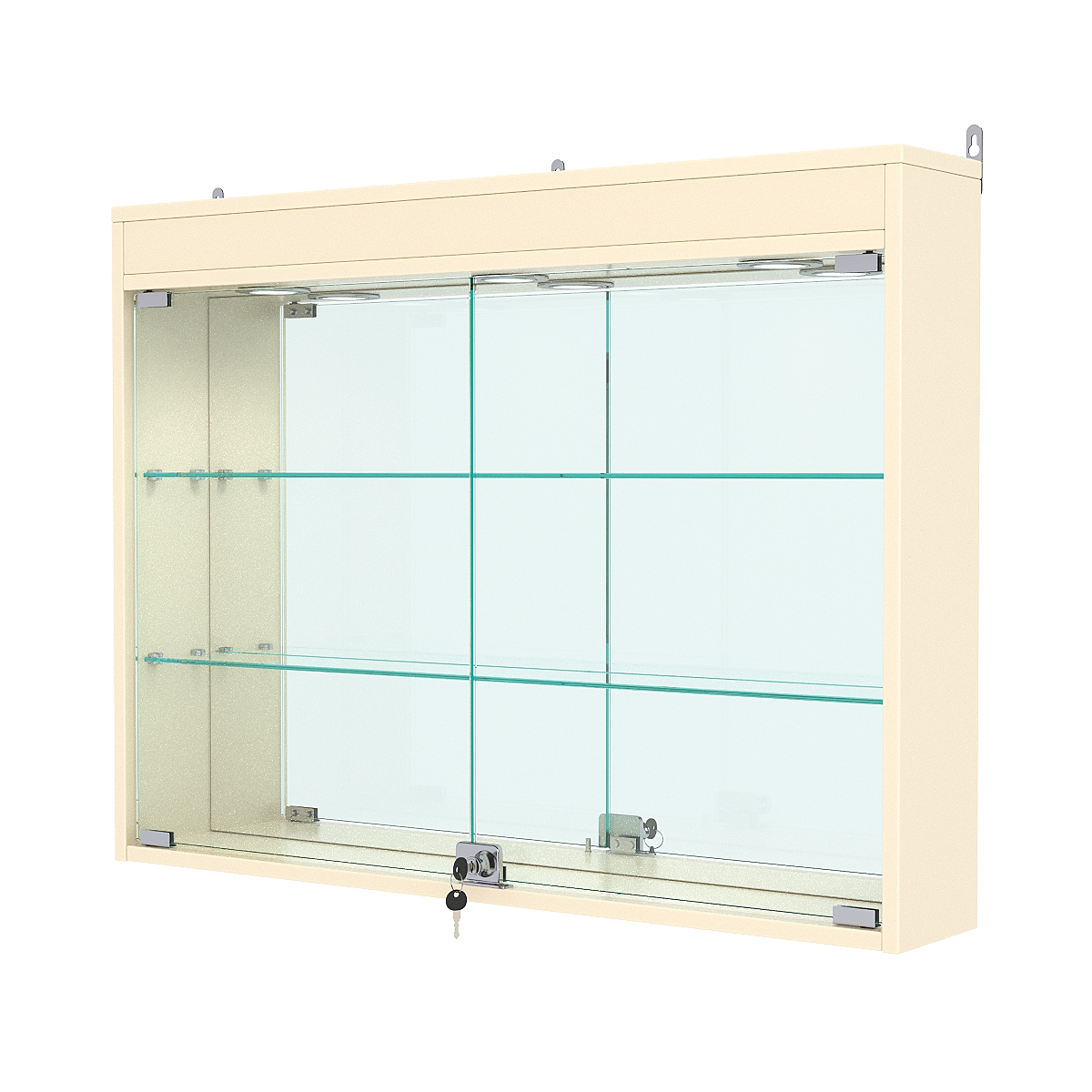 Витрина настенная №3-4А с зеркалом и с подсветкой, Крем Вайс