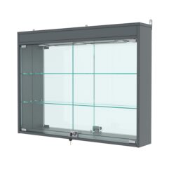 Витрина настенная №3-4А с зеркалом и с подсветкой, Темно-Серый