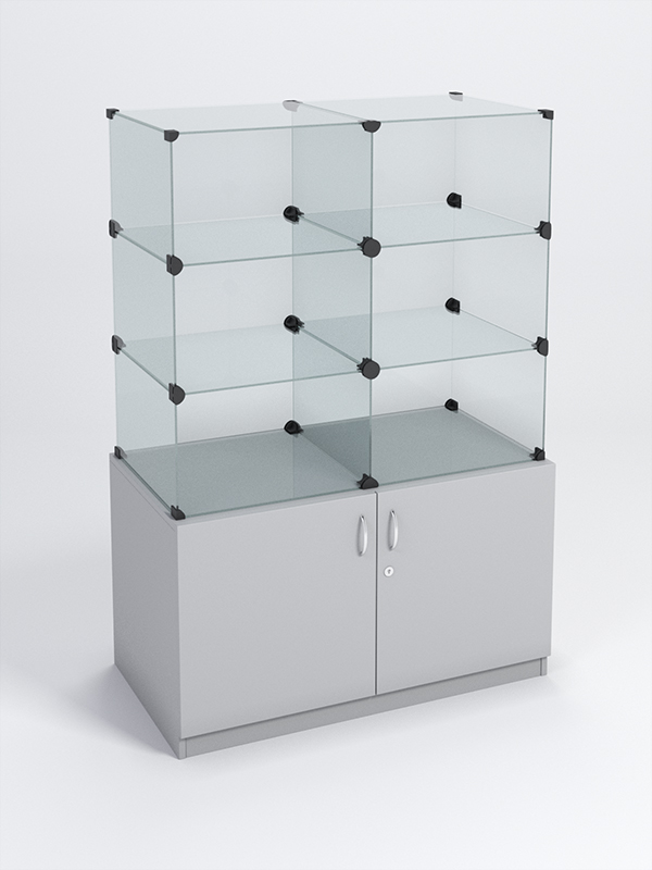 Прилавок КУБ №1 (без стеклянных дверок, передняя стенка - стекло), Серый