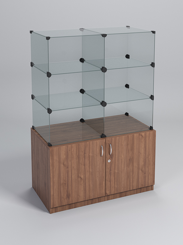 Прилавок КУБ №1 (без стеклянных дверок, передняя стенка - стекло), Орех