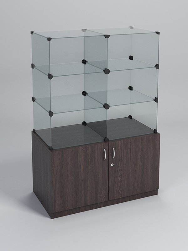 Прилавок КУБ №1 (без стеклянных дверок, передняя стенка - стекло), Дуб Венге