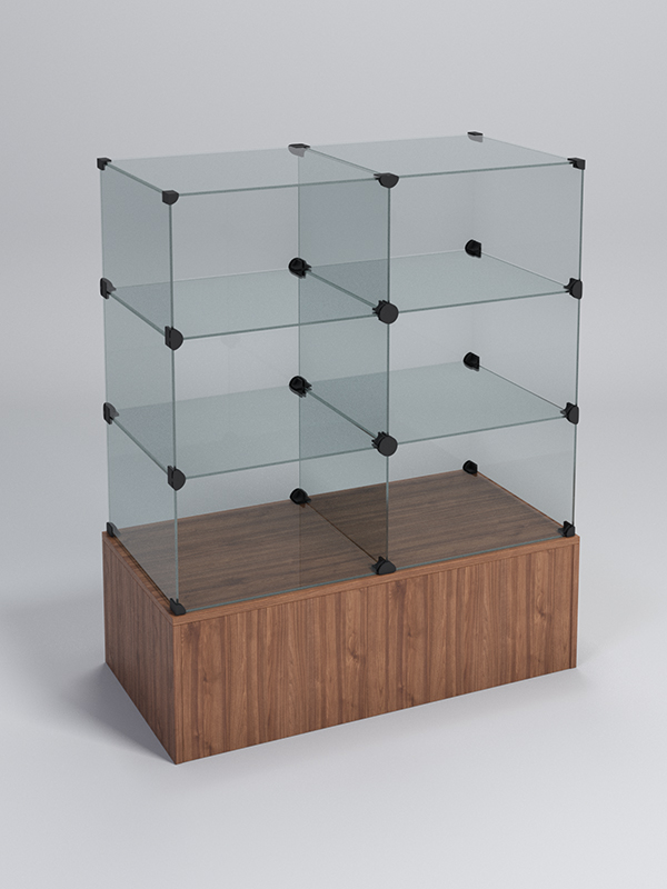 Прилавок КУБ №3 (без стеклянных дверок, передняя стенка - стекло), Орех