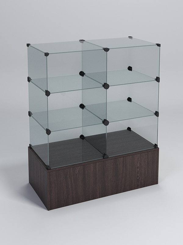 Прилавок КУБ №3 (без стеклянных дверок, передняя стенка - стекло), Дуб Венге