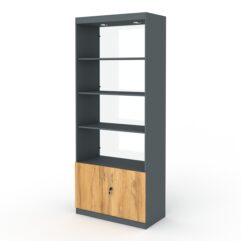 Стеллаж АФРОДИТА №1-2 (задняя стенка - стекло), Темно-серый и Дуб Золотистый