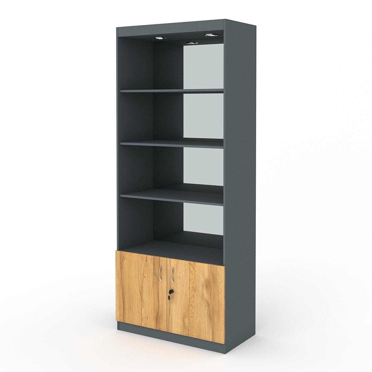 Стеллаж АФРОДИТА №1-3 (задняя стенка - зеркало), Темно-серый и Дуб Золотистый