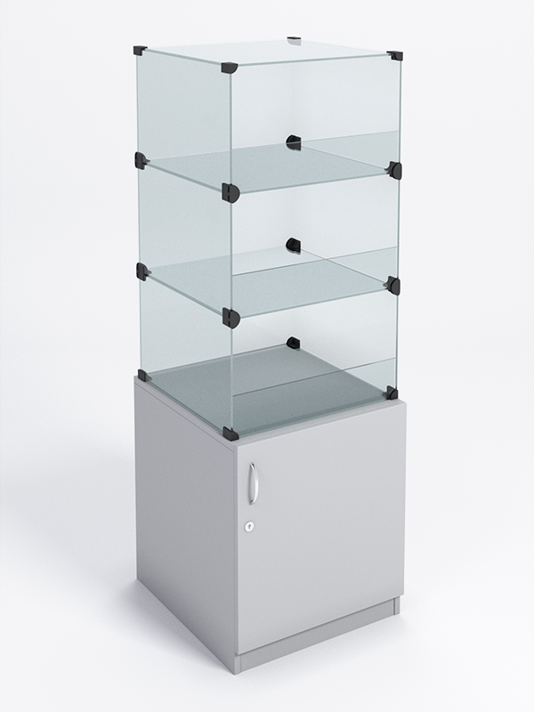 Прилавок КУБ №2-КО (без стеклянных дверок, передняя стенка - стекло), Серый