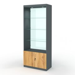 Стеллаж АФРОДИТА №1-5 (задняя стенка - стекло), Темно-серый и Дуб Золотистый