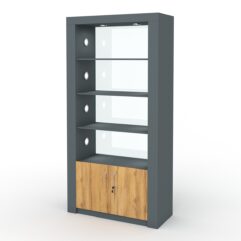 Стеллаж АФРОДИТА №3-2 (задняя стенка - стекло), Темно-серый и Дуб Золотистый