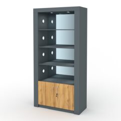 Стеллаж АФРОДИТА №3-3 (задняя стенка - зеркало), Темно-серый и Дуб Золотистый