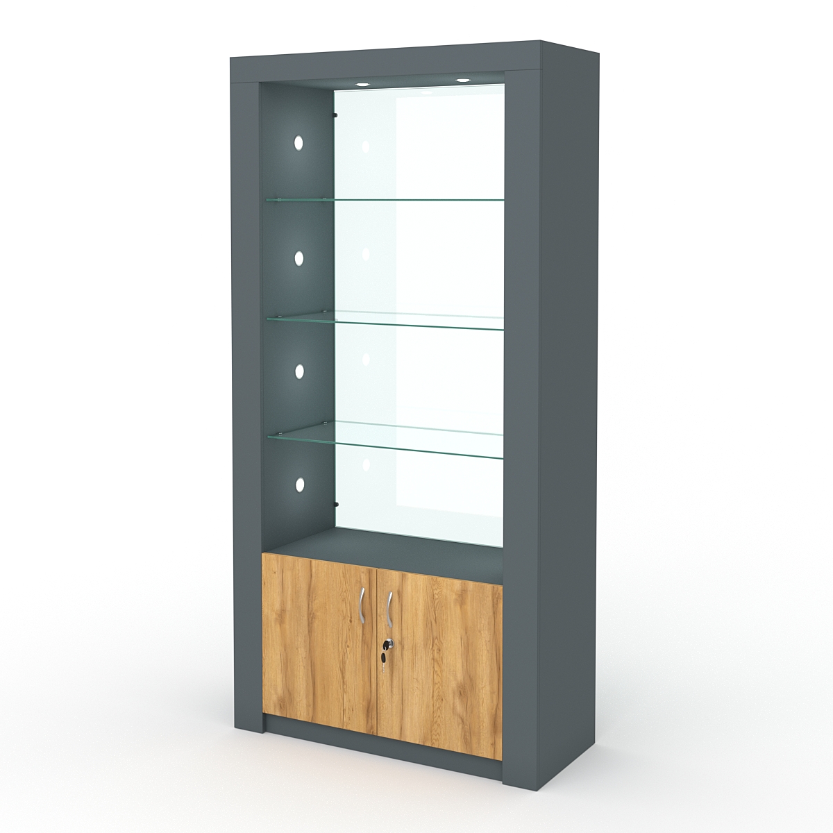 Стеллаж АФРОДИТА №3-5 (задняя стенка - стекло), Темно-серый и Дуб Золотистый