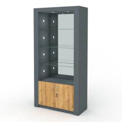 Стеллаж АФРОДИТА №3-6 (задняя стенка - зеркало), Темно-серый и Дуб Золотистый