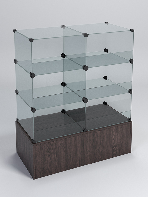 Прилавок КУБ №3-КО (без стеклянных дверок, передняя стенка - стекло), Дуб Венге