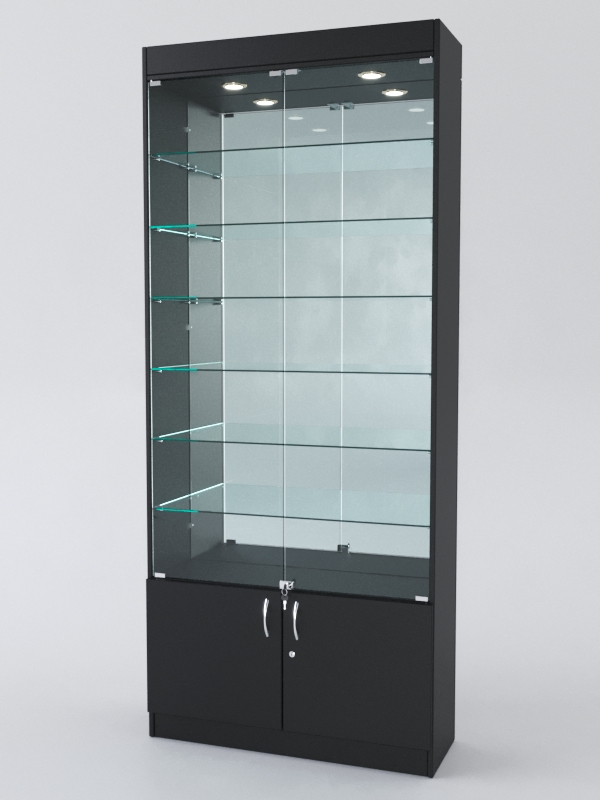 Витрина АСТРА №32 (с дверками, задняя стенка - зеркало), Черный