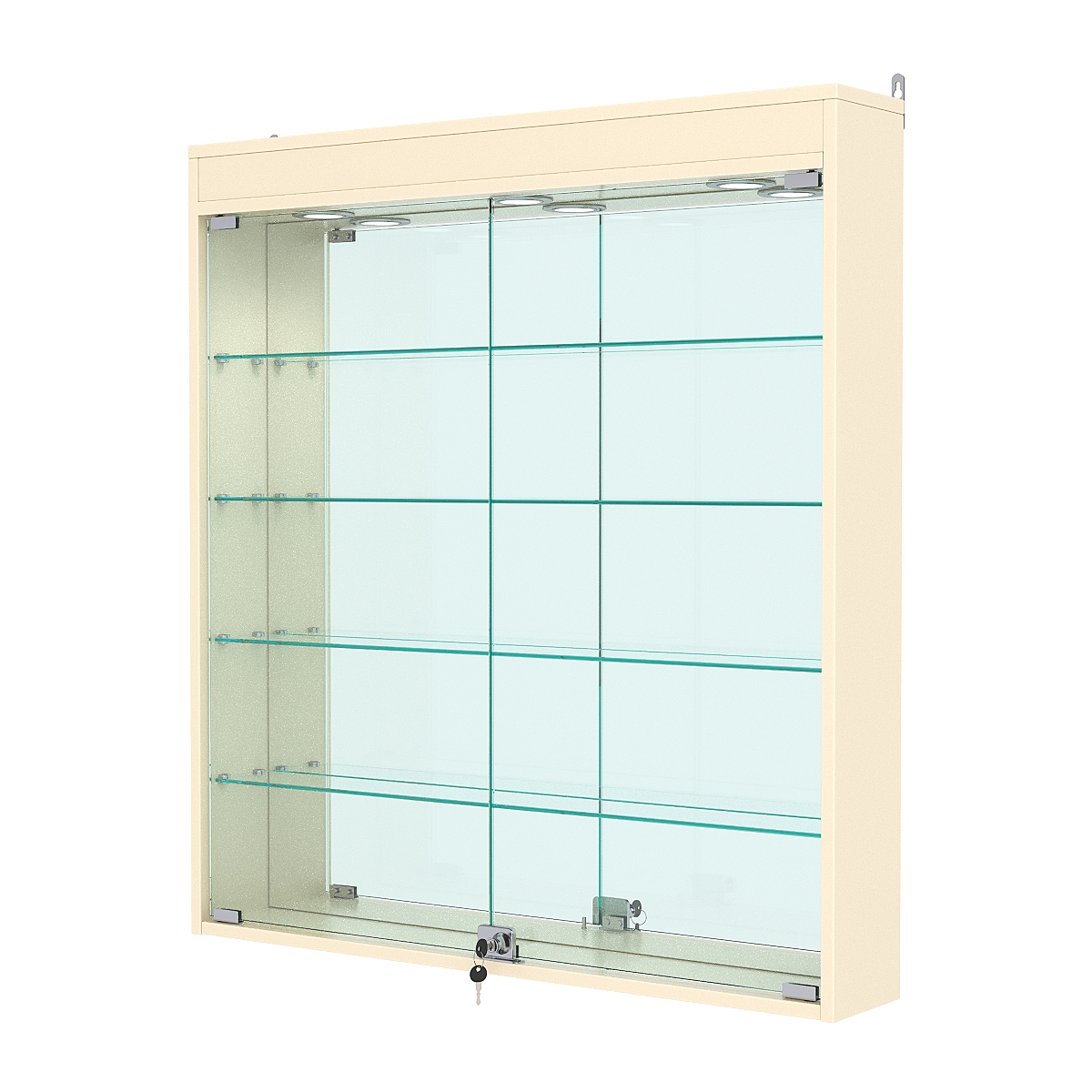 Витрина настенная №4-4А с зеркалом и с подсветкой, Крем Вайс