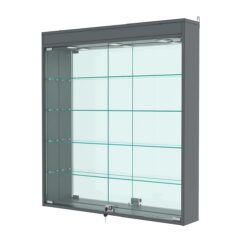 Витрина настенная №4-4А с зеркалом и с подсветкой, Темно-Серый