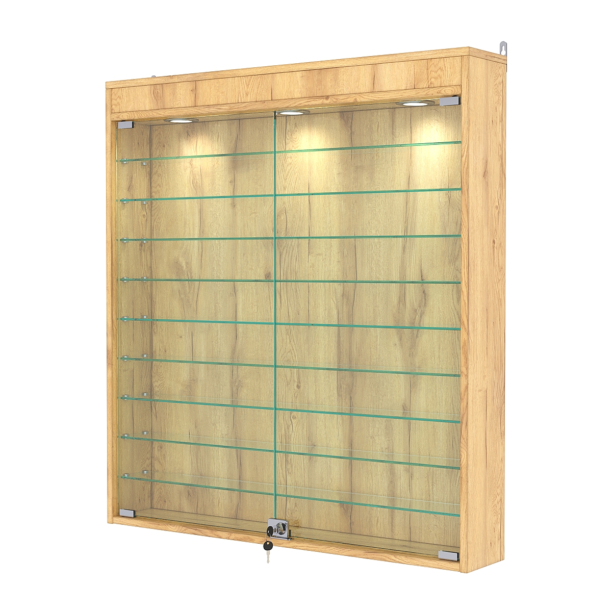 Витрина настенная №4-7А с подсветкой, Дуб Золотистый