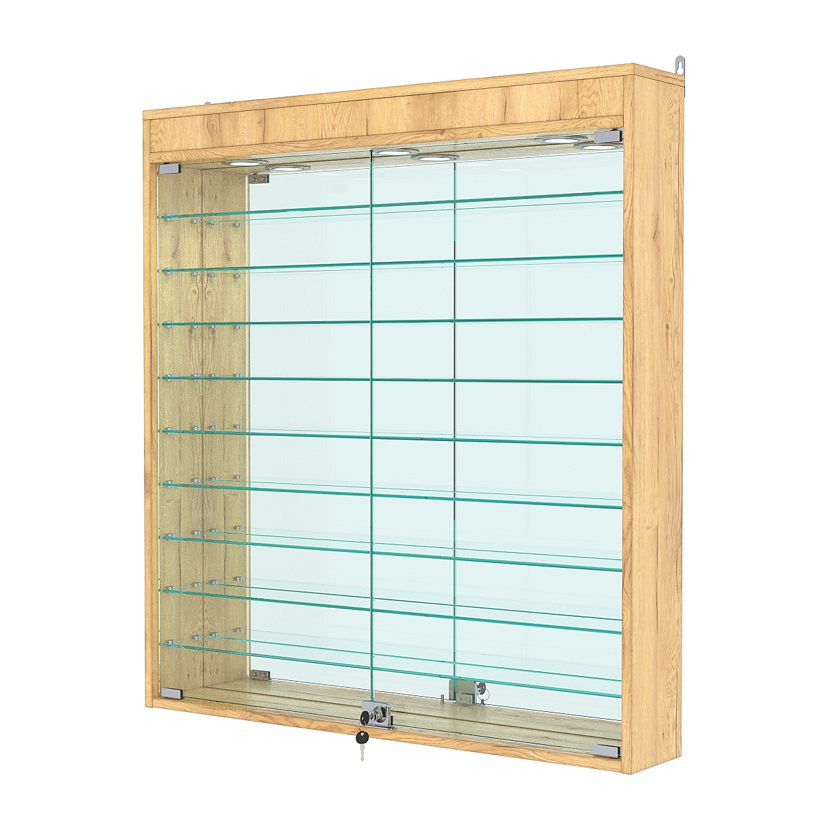 Витрина настенная №4-8А с зеркалом и с подсветкой, Дуб Золотистый