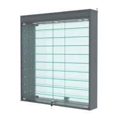 Витрина настенная №4-8А с зеркалом и с подсветкой, Темно-Серый