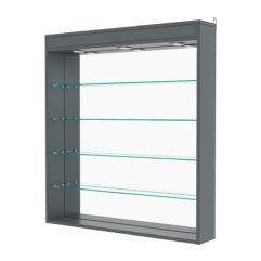 Витрина настенная №4-4Г с зеркалом и с подсветкой, Темно-Серый