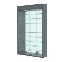 Витрина настенная №2-8А с зеркалом и с подсветкой, Темно-Серый