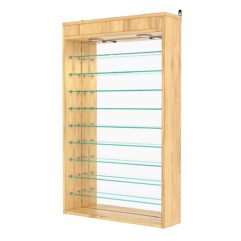 Витрина настенная №2-8Г с зеркалом и с подсветкой, Дуб Золотистый