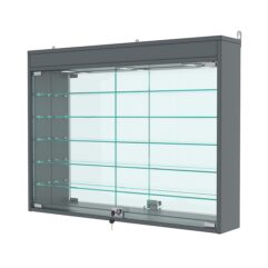 Витрина настенная №3-8А с зеркалом и с подсветкой, Темно-Серый