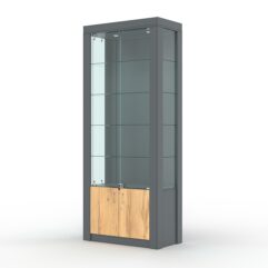 Витрина МОДЕРН №7 (с дверками, задняя стенка - ДВП), Темно-серый и Дуб Золотистый