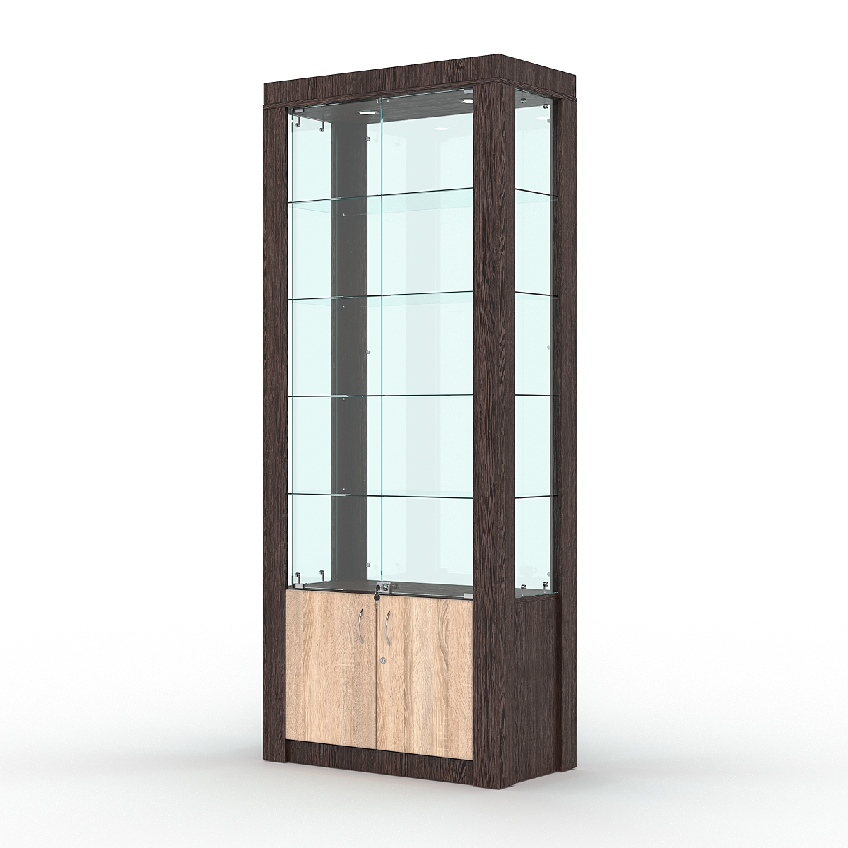Витрина МОДЕРН №8 (с дверками, задняя стенка - стекло), Дуб Венге и Дуб Сонома