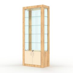 Витрина МОДЕРН №8 (с дверками, задняя стенка - стекло), Дуб Золотистый и Крем Вайс