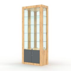 Витрина МОДЕРН №9 (с дверками, задняя стенка - зеркало), Дуб Золотистый и Темно-Серый