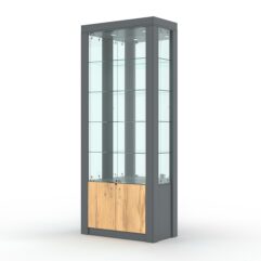 Витрина МОДЕРН №9 (с дверками, задняя стенка - зеркало), Темно-серый и Дуб Золотистый