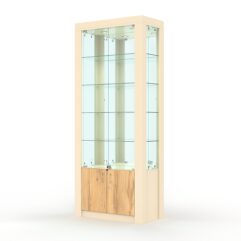 Витрина МОДЕРН №9 (с дверками, задняя стенка - зеркало), Крем Вайс и Дуб Золотистый