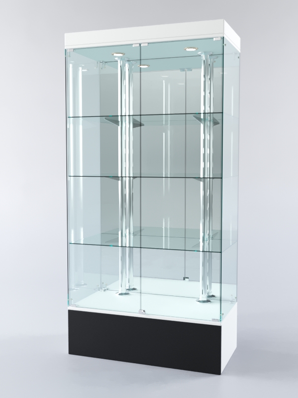 Витрина ХАЙТЕК №4-2 (задняя стенка - зеркало), Белый+Черный