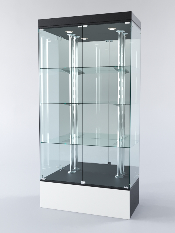 Витрина ХАЙТЕК №4-2 (задняя стенка - зеркало), Черный+Белый