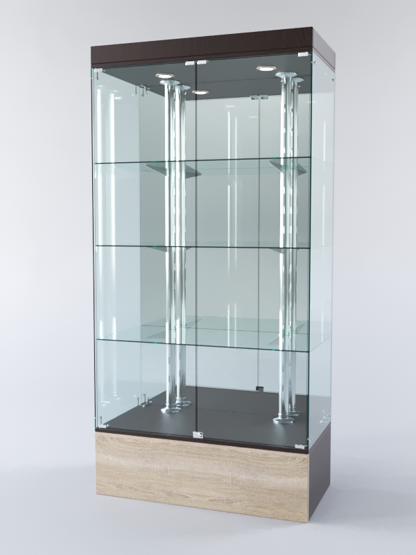 Витрина ХАЙТЕК №4-2 (задняя стенка - зеркало), Дуб Венге + Дуб Сонома