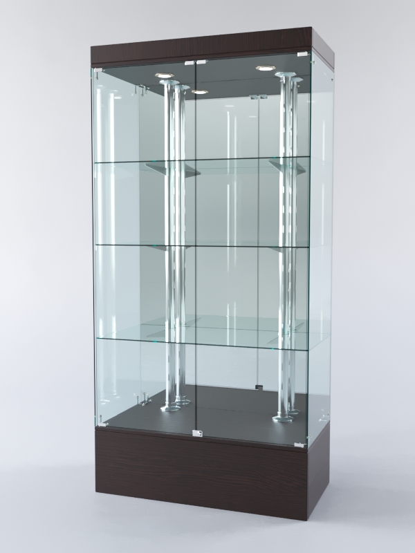 Витрина ХАЙТЕК №4-2 (задняя стенка - зеркало), Дуб Венге