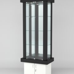 Витрина ЭЛИТА №9-1 (задняя стенка - зеркало), Белый+Черный