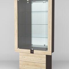 Витрина ЭЛЕКТРА №2-2 (задняя стенка - зеркало), Дуб Венге-Дуб Сонома