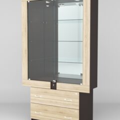 Витрина ЭЛЕКТРА №6-2 (задняя стенка - зеркало), Дуб Венге-Дуб Сонома