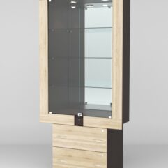 Витрина ЭЛЕКТРА №8-2 (задняя стенка - зеркало), Дуб Венге-Дуб Сонома
