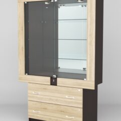 Витрина ЭЛЕКТРА №10-2 (задняя стенка - зеркало), Дуб Венге-Дуб Сонома