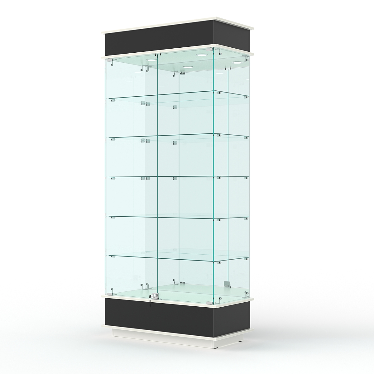 Витрина ФАНТАЗИЯ №4-2 (задняя стенка - зеркало), Черный и Белый